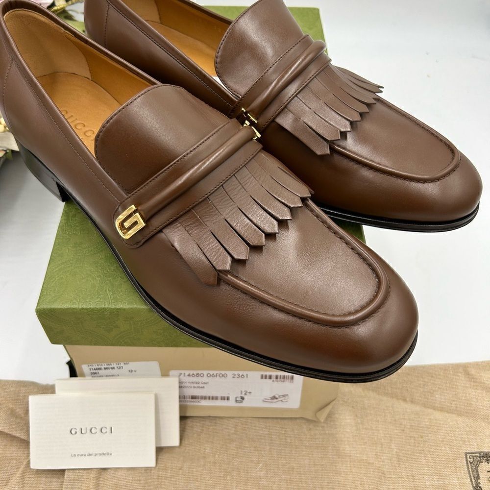Men’s Gucci fringed leather loafers size 12.5 made in Italy - Picture 2 of 10